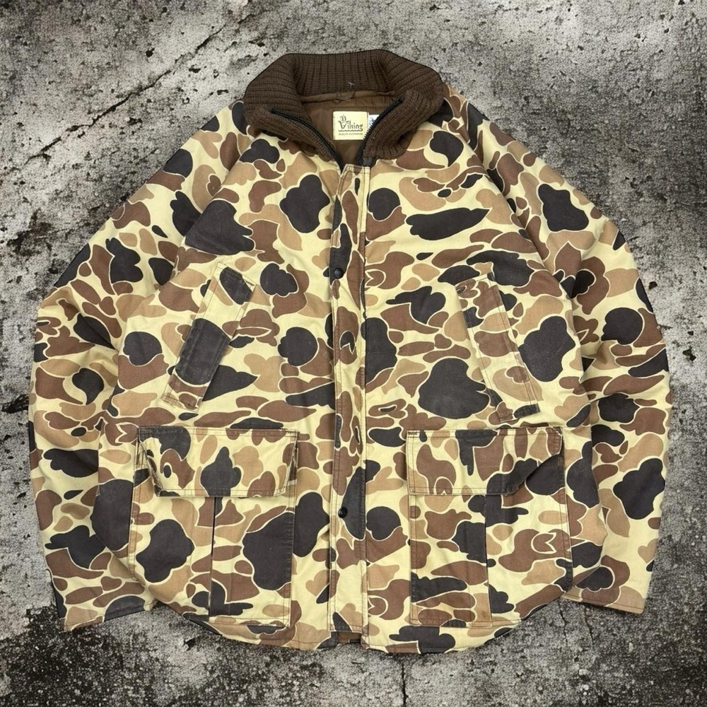 Vintage Duck Camo Jacket with Knit Collar